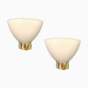 Opaline Glass Brass Sconces, 1980s, Set of 2-JJC-1734014