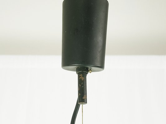 Opaline Glass Brass & Teak Pendant Lamp in the style of Arredoluce, 1950s-RD-1779641