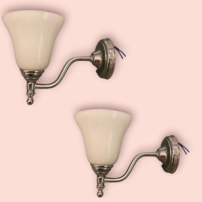 Opaline Glass Sconces, 1970s, Set of 2-JJC-1419538