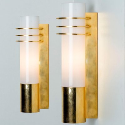 Opaline Glass Wall Lights attributed to Glashütte Limburg, 1960, Set of 2-VDW-2044211