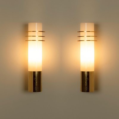 Opaline Glass Wall Lights attributed to Glashütte Limburg, 1960, Set of 2-VDW-2044211