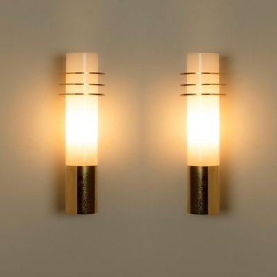 Opaline Glass Wall Lights attributed to Glashütte Limburg, 1960s, Set of 2-VDW-2035175