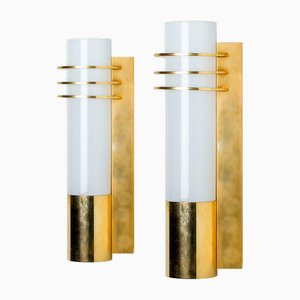 Opaline Glass Wall Lights attributed to Glashütte Limburg, 1960s, Set of 2-VDW-2035175