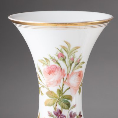 Opaline Vases Painted with Floral Motifs, 19th Century, Set of 2-WFS-1769337