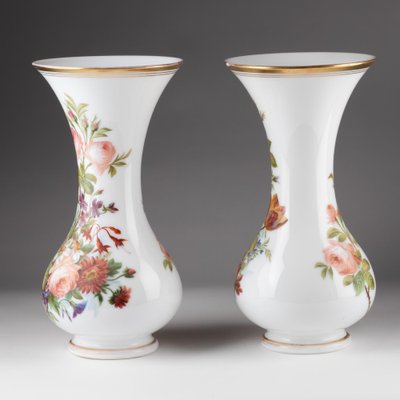 Opaline Vases Painted with Floral Motifs, 19th Century, Set of 2-WFS-1769337