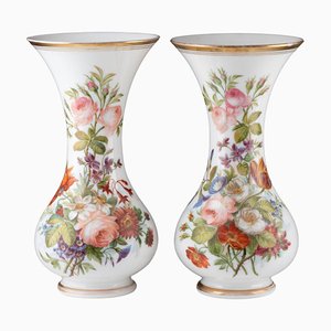 Opaline Vases Painted with Floral Motifs, 19th Century, Set of 2-WFS-1769337