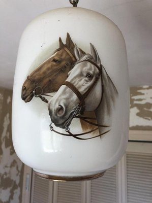 Opaline White Ceiling Lamp with Horse, 1950s-SDV-673955