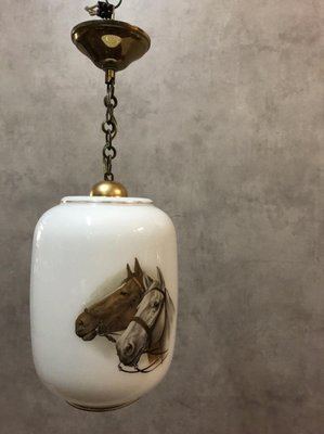 Opaline White Ceiling Lamp with Horse, 1950s-SDV-673955