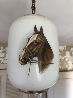 Opaline White Ceiling Lamp with Horse, 1950s-SDV-673955