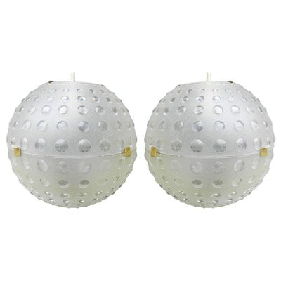 Opaque Molded Plastic Globe Pendant Lights, 1950s, Set of 2-ARU-625999