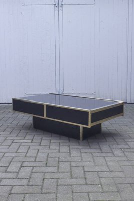 Opening Coffee Table Bar in Black Glass & Gold Metal attributed to Maison Lancel, France, 1970s-XIJ-1794360