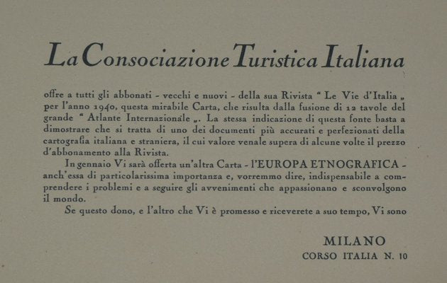 Opera Cartographic Mirabile Card from North Sea to the Mediterranean and Ethnographic Europe from C. T. I. Milan, Italy, 1939, Set of 3-ERB-964836