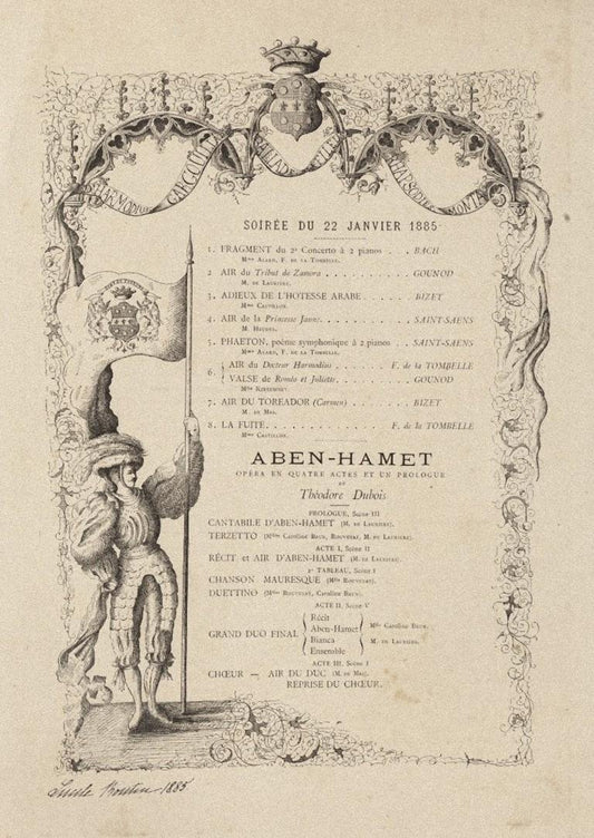 Opera Program Lithograph on Paper, 1885