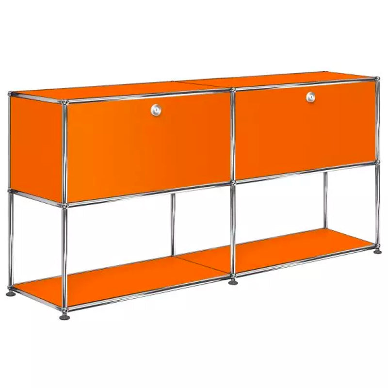 2x2 Modular Metal Sideboard with 2 top doors & 1-1 pannel [W(750+750)XD350XH(350+350)] by Usm #Pure Orange [RAL 2004]