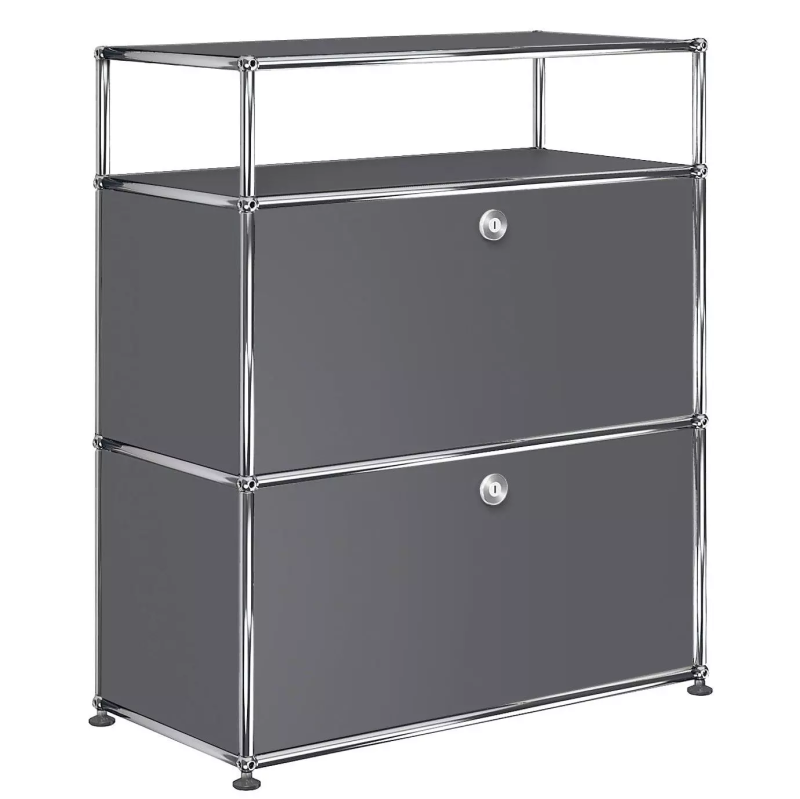 1X3 Modular Metal Highboard with 2 bottom doors & 1 pannel [W750XD350XH(350+350+175)] by Usm #Anthracite [RAL 7016]