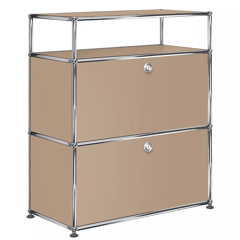 1X3 Modular Metal Highboard with 2 bottom doors & 1 pannel [W750XD350XH(350+350+175)] by Usm #USM Beige