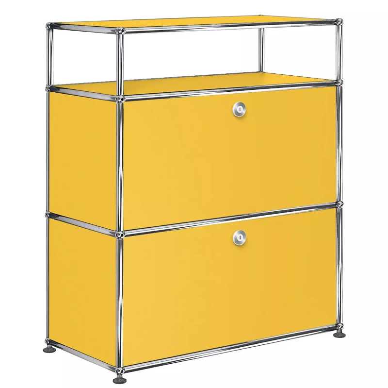 1X3 Modular Metal Highboard with 2 bottom doors & 1 pannel [W750XD350XH(350+350+175)] by Usm #Golden Yellow [RAL 1004]