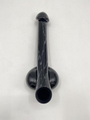 Oral -Blown Flower Vase in a Striking Phallus Form in Black Glass-CZ-1752367