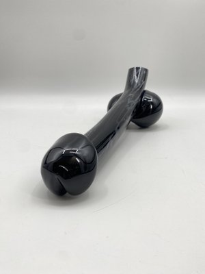 Oral -Blown Flower Vase in a Striking Phallus Form in Black Glass-CZ-1752367