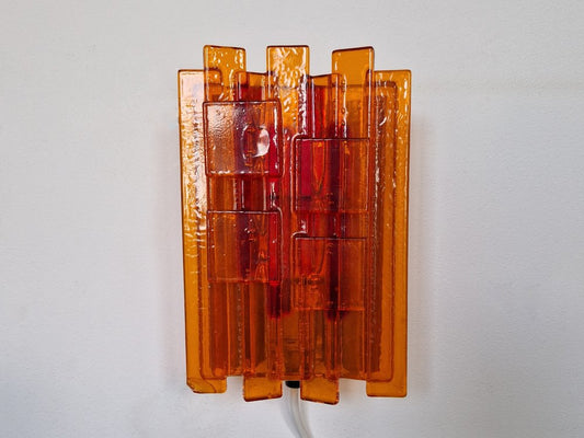 Orange Acrylic and Metal Wall Lamp by Claus Bolby for Cebo Industri, Denmark, 1960s