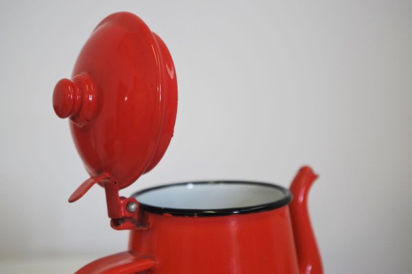 Orange and Black Enamelled Metal Jug & Teapot Set, 1950s, Set of 4-KNM-899683