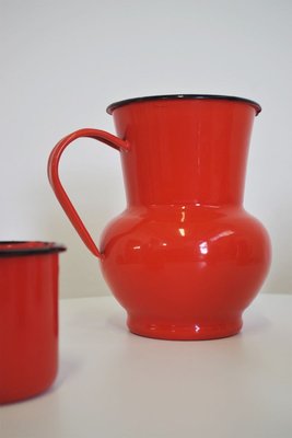 Orange and Black Enamelled Metal Jug & Teapot Set, 1950s, Set of 4-KNM-899683