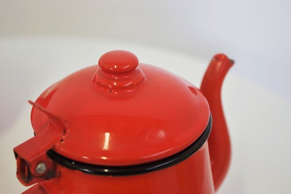 Orange and Black Enamelled Metal Jug & Teapot Set, 1950s, Set of 4-KNM-899683