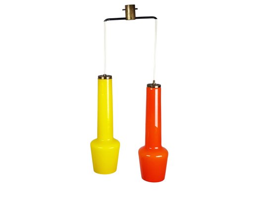 Orange and Yellow Murano Glass and Brass Pendant Lamp from Stilnovo, 1950s-RD-1757906