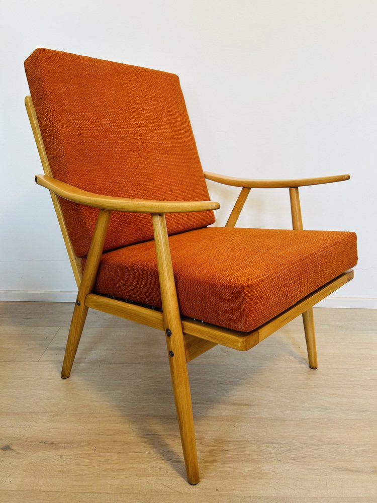 Orange Boomerang Armchair from Ton, Former Czechoslovakia, 1960s