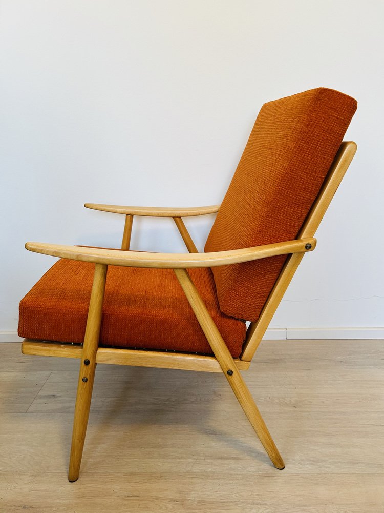 Orange Boomerang Armchair from Ton, Former Czechoslovakia, 1960s