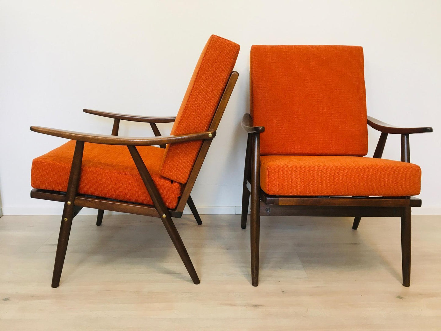 Orange Boomerang Armchairs from Ton, 1960s, Set of 2