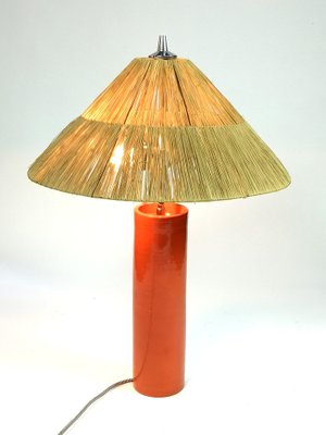 Orange Ceramic, Cane & Chrome Table Lamp, 1970s-UWE-973170