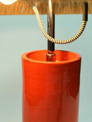 Orange Ceramic, Cane & Chrome Table Lamp, 1970s-UWE-973170