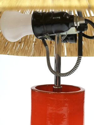 Orange Ceramic, Cane & Chrome Table Lamp, 1970s-UWE-973170