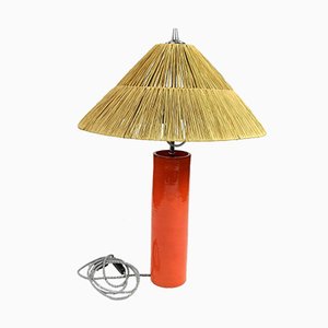 Orange Ceramic, Cane & Chrome Table Lamp, 1970s-UWE-973170