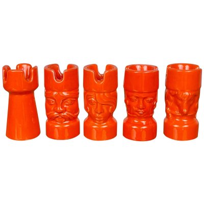 Orange Ceramic Chess Pieces Sculpture by Il Picchio, Italy, 1970s, Set of 5-LYQ-1171555