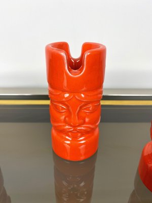 Orange Ceramic Chess Pieces Sculpture by Il Picchio, Italy, 1970s, Set of 5-LYQ-1171555