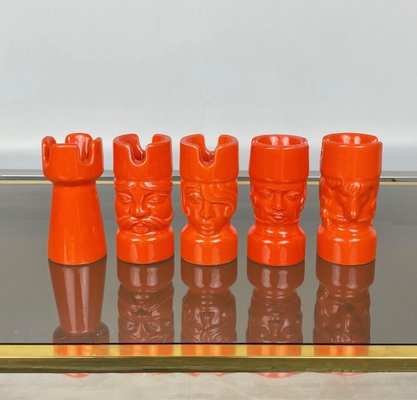 Orange Ceramic Chess Pieces Sculpture by Il Picchio, Italy, 1970s, Set of 5-LYQ-1171555