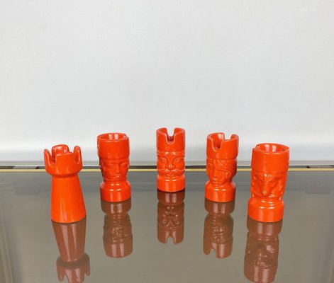 Orange Ceramic Chess Pieces Sculpture by Il Picchio, Italy, 1970s, Set of 5-LYQ-1171555