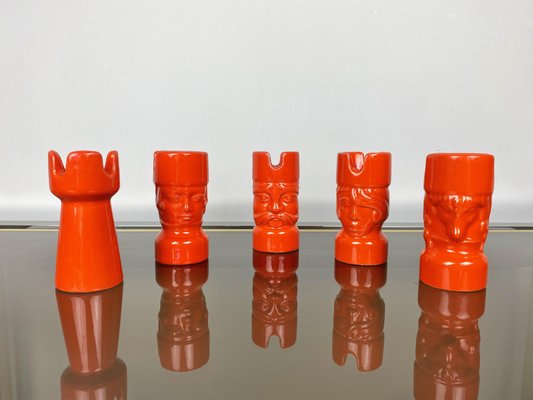 Orange Ceramic Chess Pieces Sculpture by Il Picchio, Italy, 1970s, Set of 5-LYQ-1171555