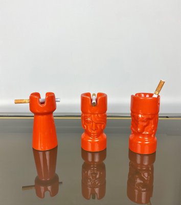 Orange Ceramic Chess Pieces Sculpture by Il Picchio, Italy, 1970s, Set of 5-LYQ-1171555