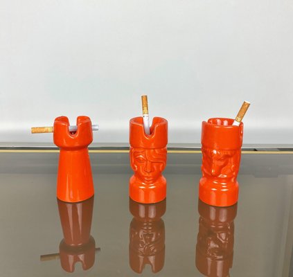 Orange Ceramic Chess Pieces Sculpture by Il Picchio, Italy, 1970s, Set of 5-LYQ-1171555