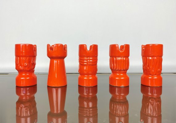 Orange Ceramic Chess Pieces Sculpture by Il Picchio, Italy, 1970s, Set of 5-LYQ-1171555