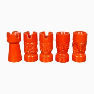 Orange Ceramic Chess Pieces Sculpture by Il Picchio, Italy, 1970s, Set of 5-LYQ-1171555