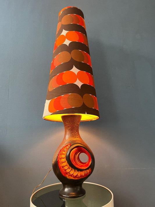 Orange Ceramic Floor Lamp with Dotted Shade, West Germany