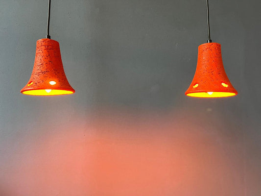 Orange Ceramic Pendant Lamps, Set of 2