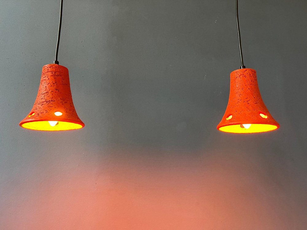 Orange Ceramic Pendant Lamps, Set of 2