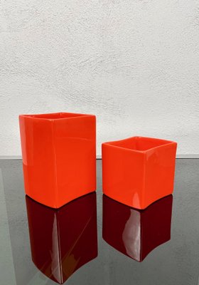 Orange Ceramic Vase by Franco Bettonica for Gabbianelli, Italy, 1970s, Set of 2-LYQ-1171392