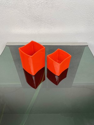 Orange Ceramic Vase by Franco Bettonica for Gabbianelli, Italy, 1970s, Set of 2-LYQ-1171392