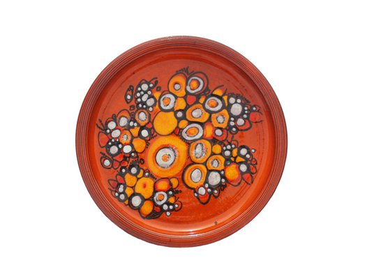 Orange Ceramic Wall Plate by Elly and Wilhelm Kuch, 1970s-DUM-1266982